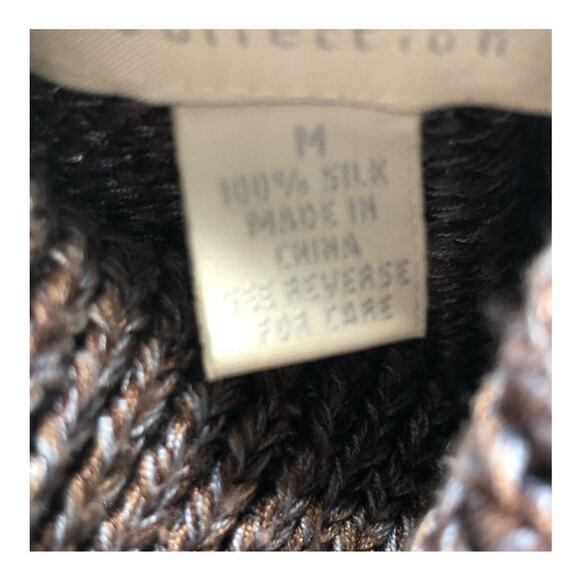 Corbin Collection 100% Silk Brown Blue Turtleneck Sweater Medium - Picture 12 of 16